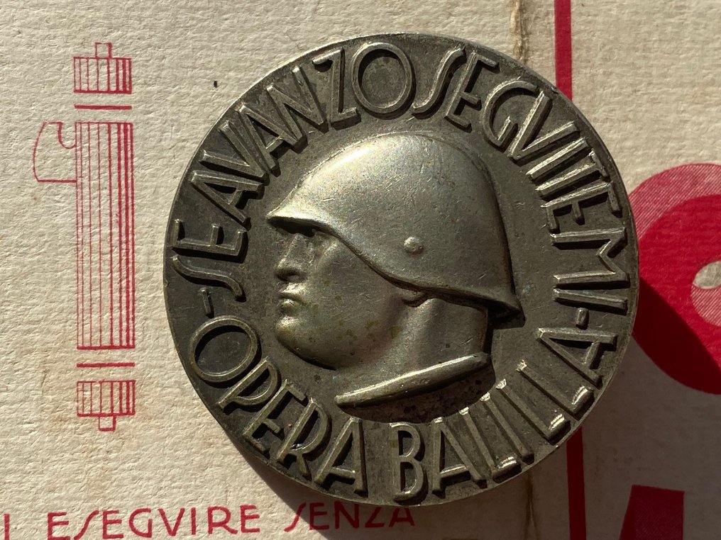 Italy - Military medal - Fascismo ONB - Mussolini Badge, Opera Balilla, If I Survive, Follow Me and Membership Card Year X #1.0