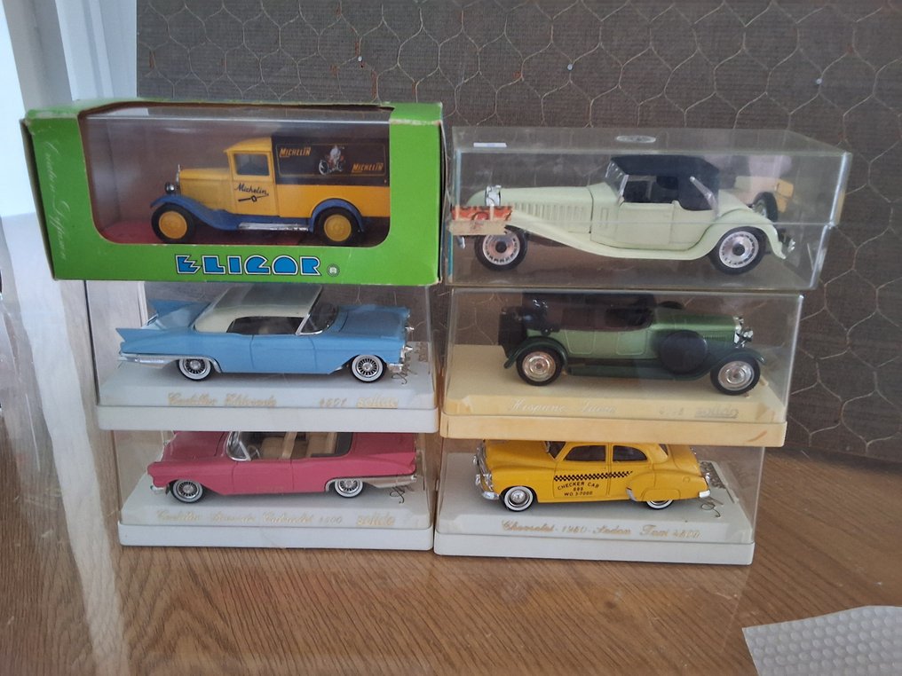 Solido, Elicor 1:43 - Model car (6) - Cadillac Eldorado; Cadillac Biarritz Cabriolet; Hispano Suiza; Citroën C4F Michelin (box van); - Scale 1:43 #1.0