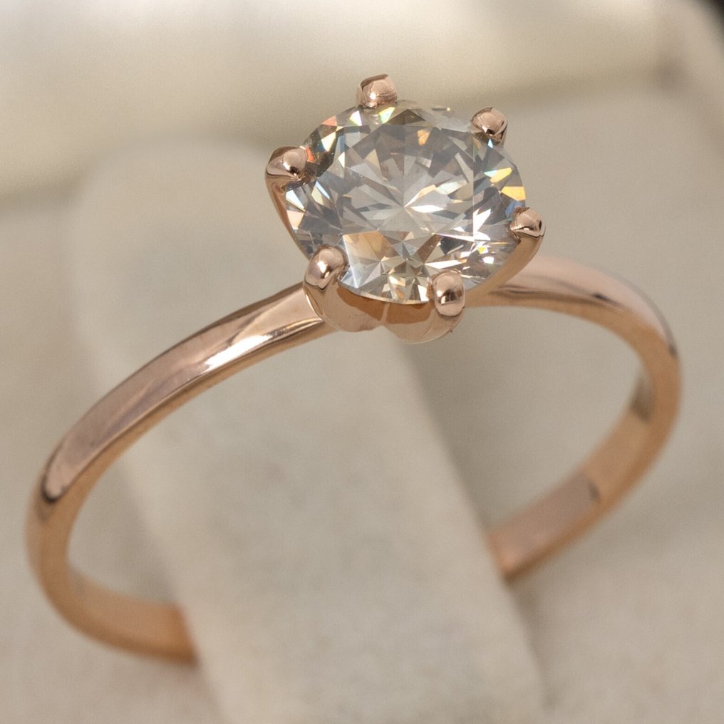 沒有保留價 - 戒指 - 14 克拉 玫瑰金 - 1.11ct. tw. 鉆石 (天然彩色) - GWLab #1.0