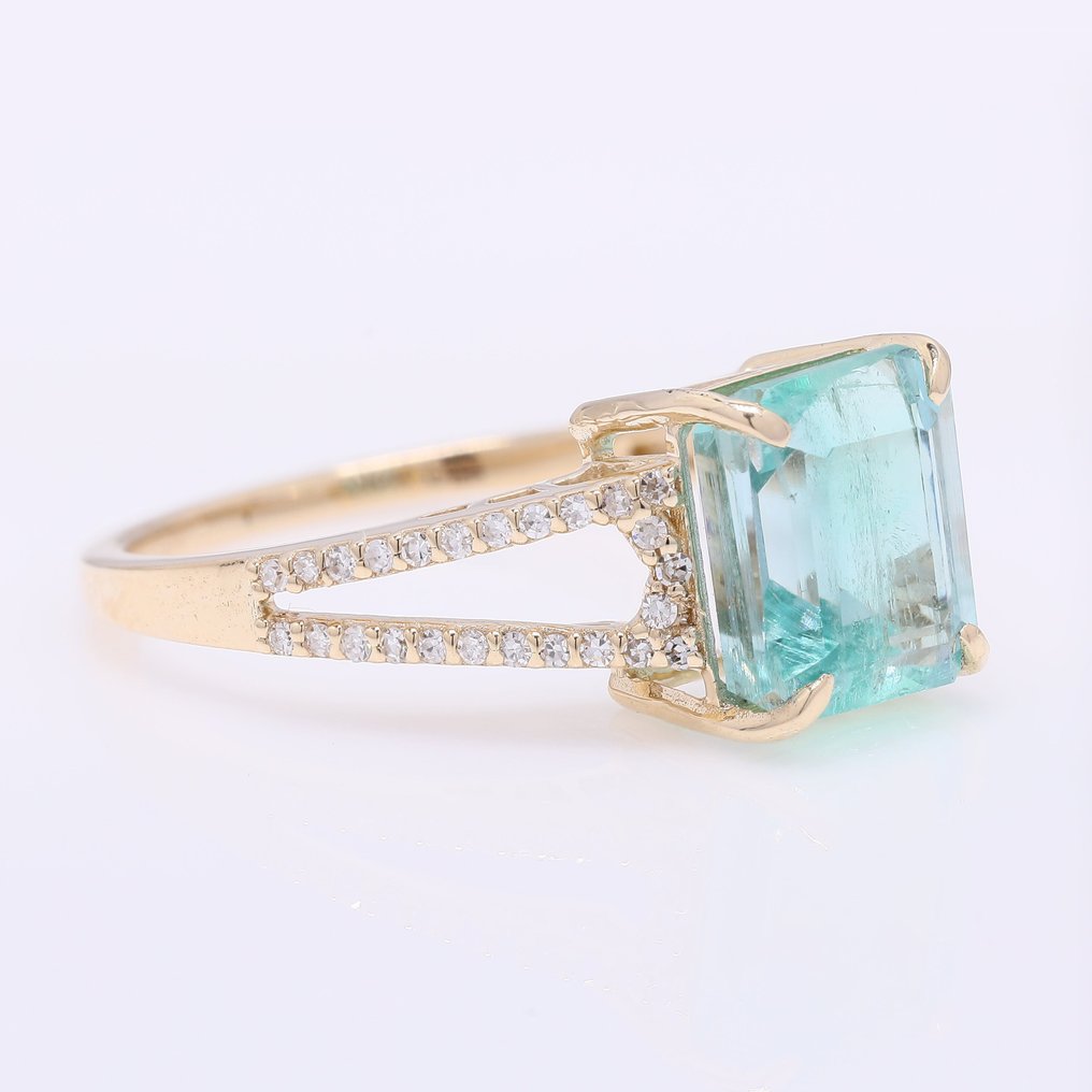 χωρίς τιμή ασφαλείας - Δαχτυλίδι - 14 καράτια Κίτρινο χρυσό - 2.95ct. tw. Σμαράγδι - Διαμάντι #1.0