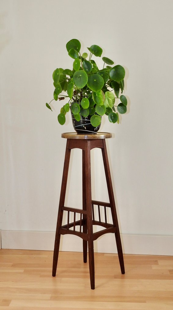 Βάση φυτών - δρύινο ξύλο και κίτρινο χαλκός - με κίτρινο χαλκό φύλλο #1.0