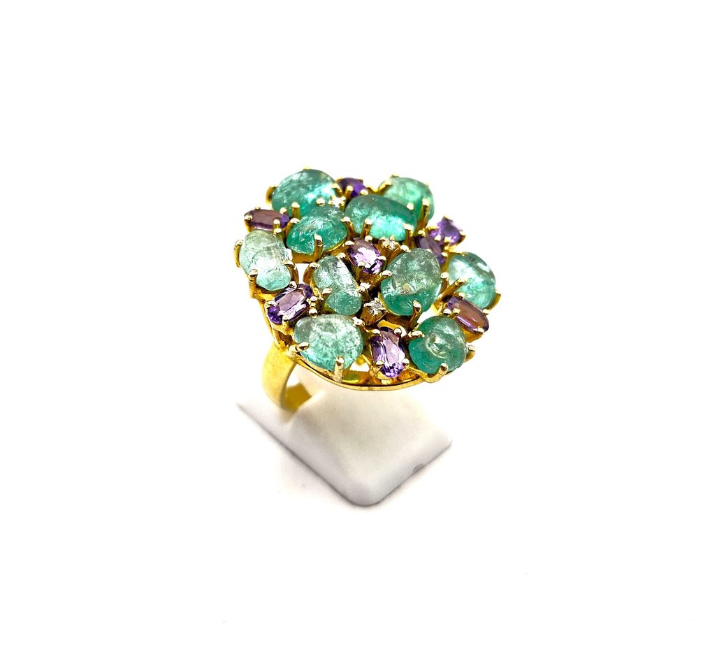 Fără preț de rezervă - Inel cocktail Argint - 12.30ct. tw. Smarald - Diamant #1.0