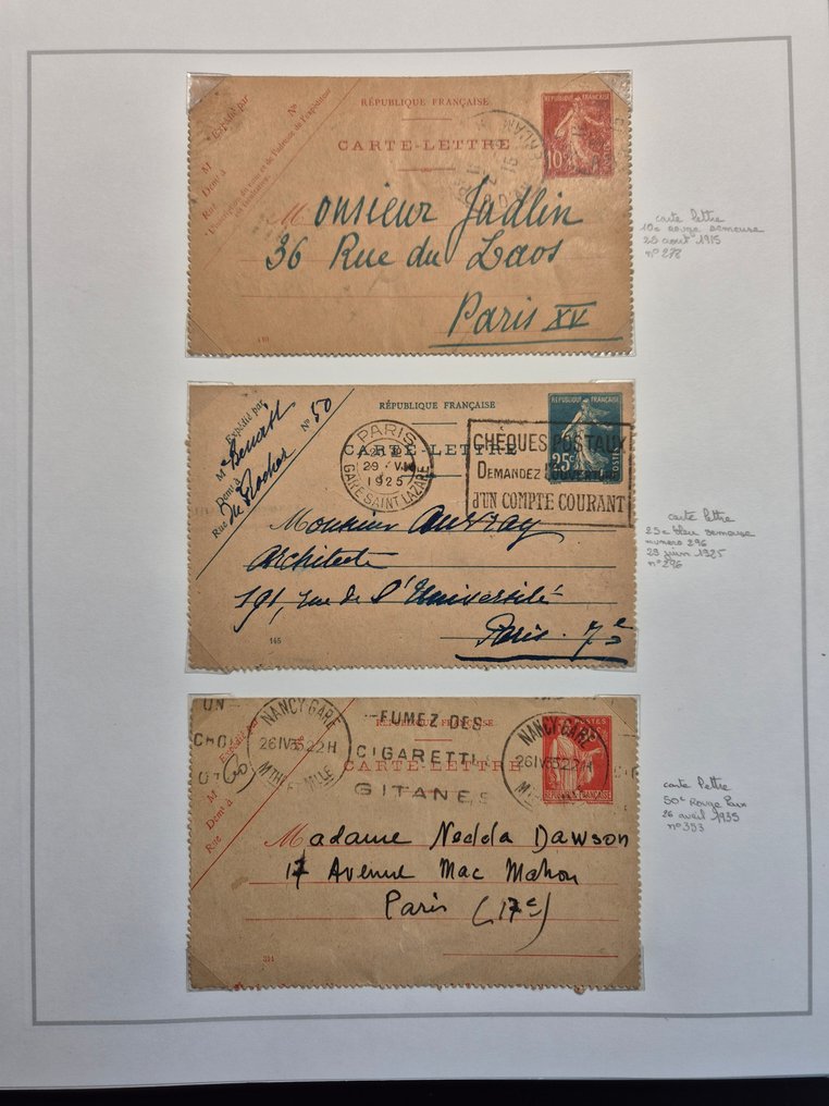 Γαλλία 1898/1961 - Σετ 55 καρτών και ταχυδρομικών γραμμάτων με σφραγίδες και διάφορα ταχυδρομικά σήματα. Πολύ όμορφο. - Yvert #4.3