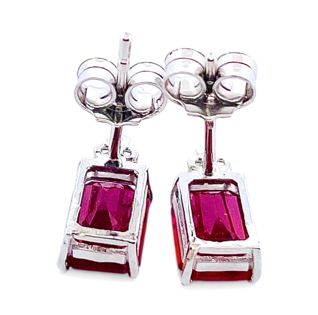 No reserve price - Earrings - 18 kt. White gold Ruby - Diamond #3.2