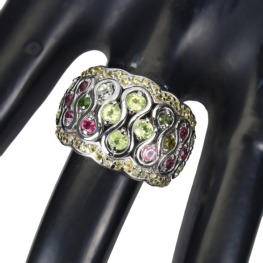 χωρίς τιμή ασφαλείας - Δαχτυλίδι Ασημί Περίδοτο - Τουρμαλίνης - 58 φυσικές πέτρες #4.3