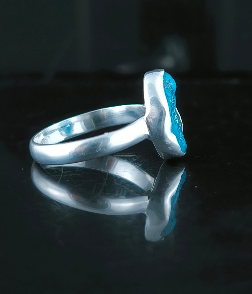 Τυρκουάζ Δαχτυλίδι από ασήμι 925 - Ύψος: 15 mm - Πλάτος: 10 mm- 3.32 g - (1) #1.0