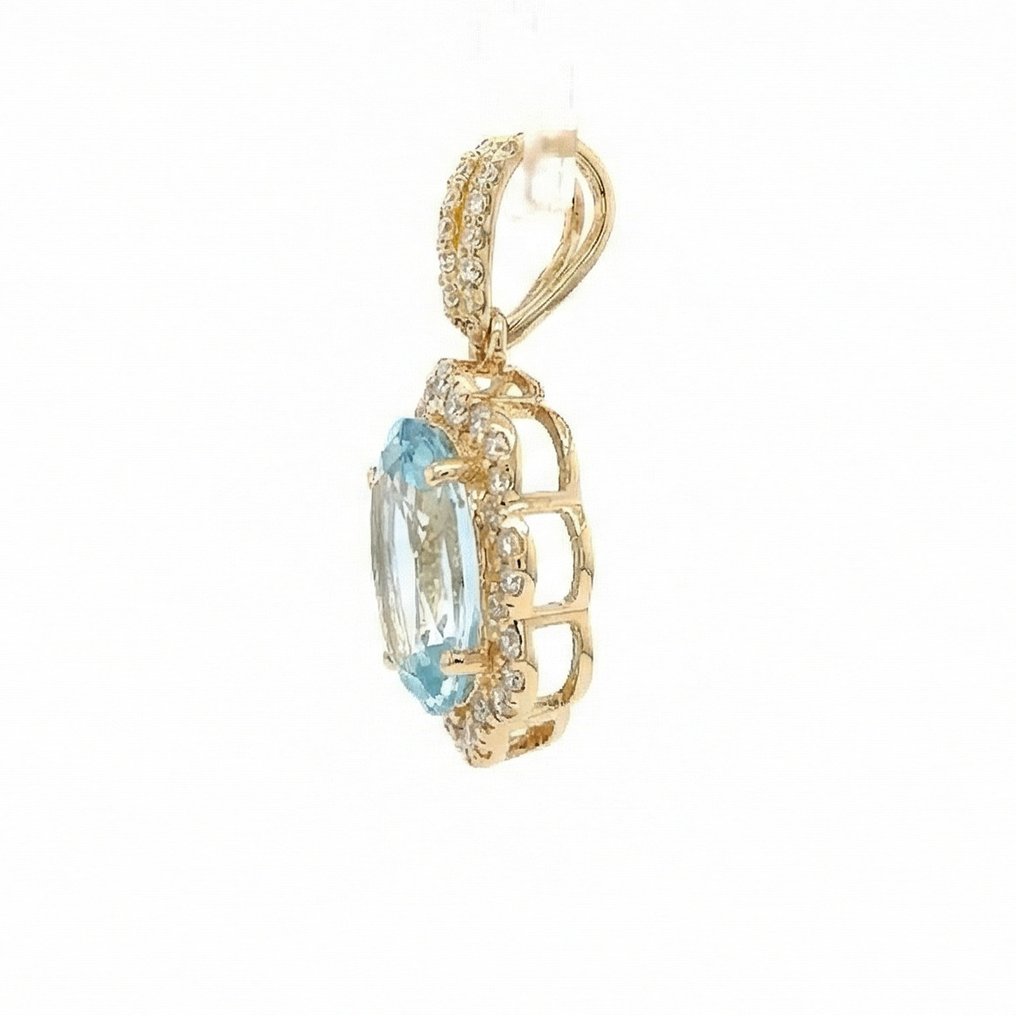Zonder minimumprijs - Hanger - 14 karaat Geel goud - 1.98ct. tw. Aquamarijn - Diamant #1.0