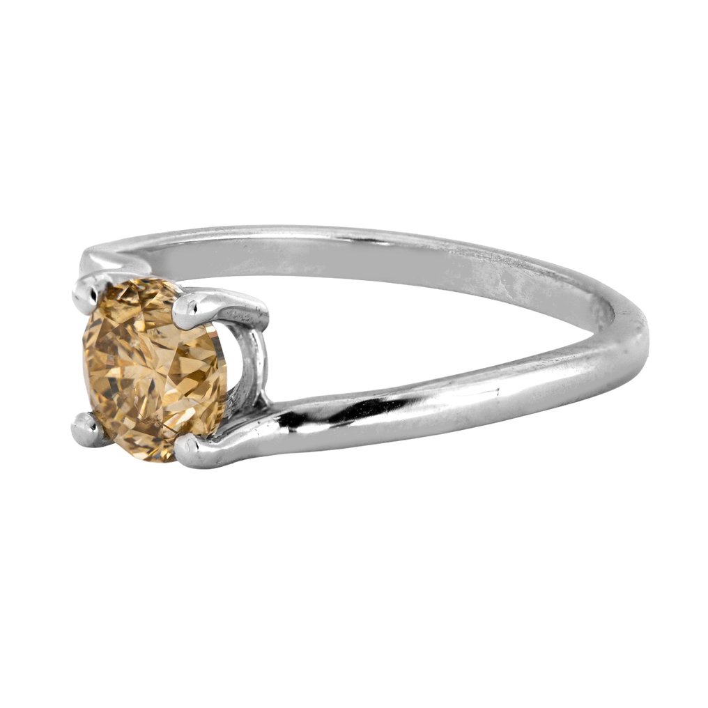 No reserve price - Ring - 14 kt. White gold - 1.08ct. tw. Yellow Diamond (Natural coloured) #4.3