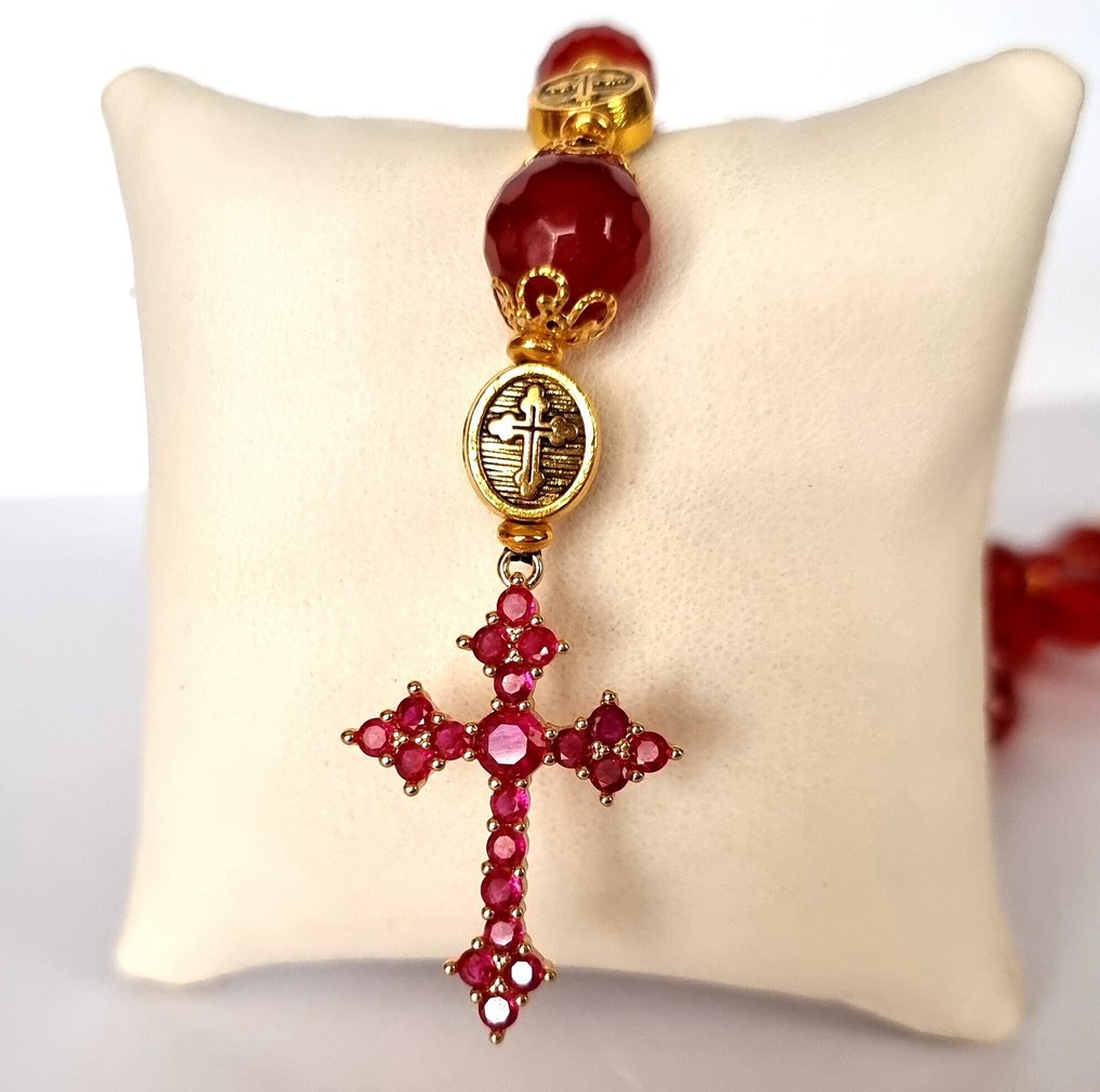 Rubino - Rosaire – Cristianesimo - Croce di Cristo glorificato - Fuoco, passione e amore divino. - Collana con ciondolo #4.3