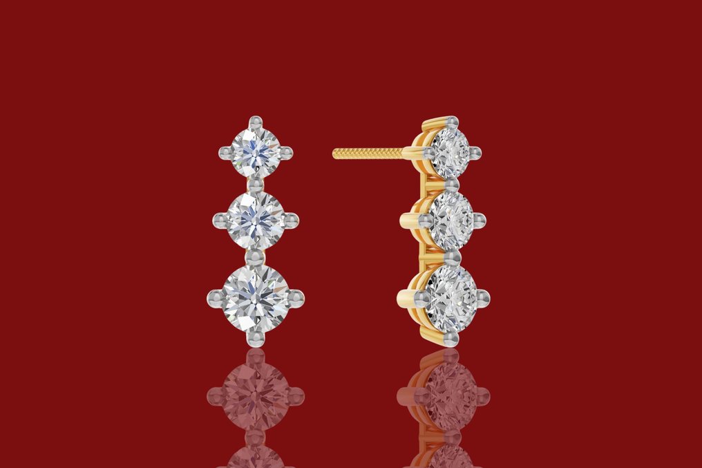 Drop fülbevaló - 14 kt. Sárga arany - 3.11ct. tw. Gyémánt (Laboratóriumban előállított) - Gyémánt #2.1