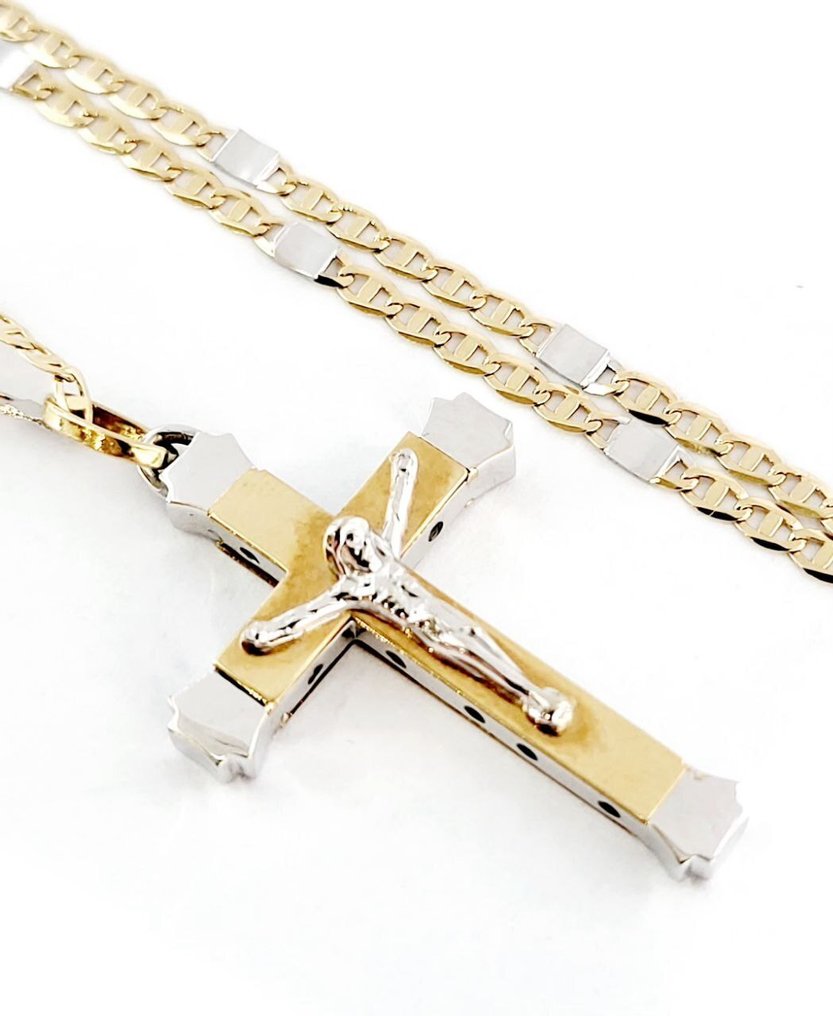 吊墜頸鏈 - 18 克拉 黃金, 白金 - 意大利制造 #1.0