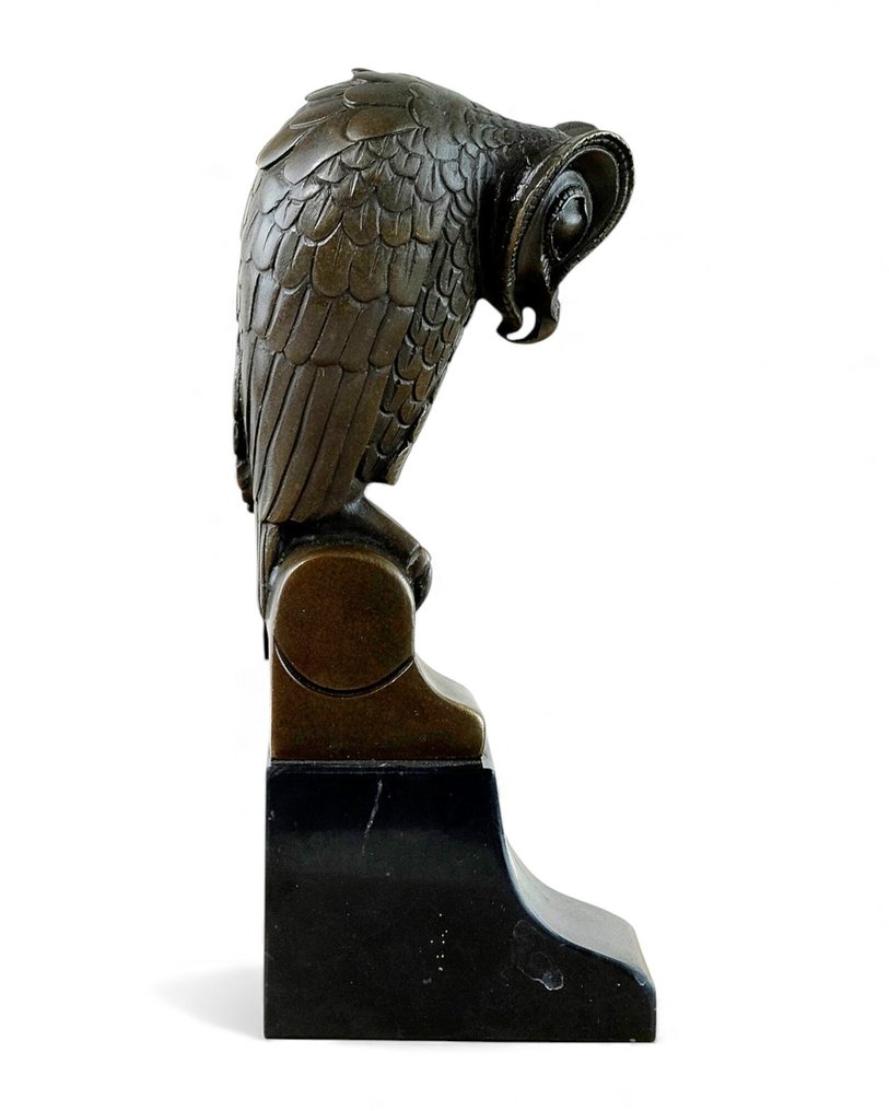 Joseph Mendes da Costa (1863-1939) - after - 雕刻, Owl in Art Deco style - 24 cm - 青銅色, 大理石 #3.2