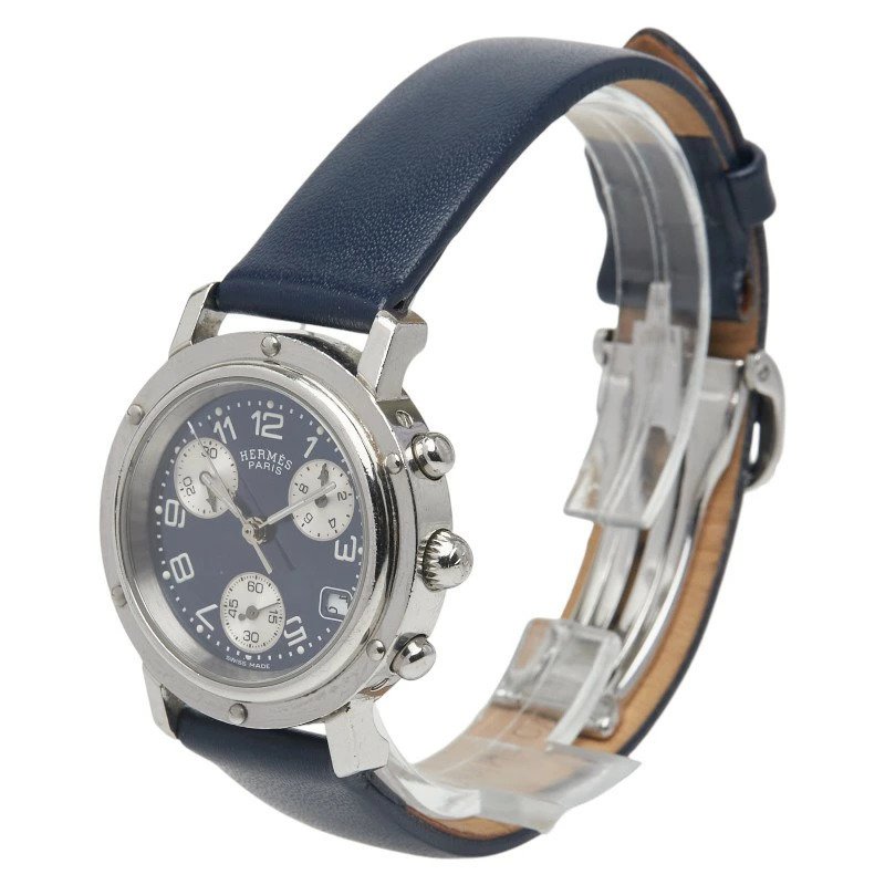 Hermès - Hermès Clipper CL1.310 Quartz Belt Watch – Blue Dial – Stainless Steel - CL1.310 - Herre - 2000-2010  #1.0