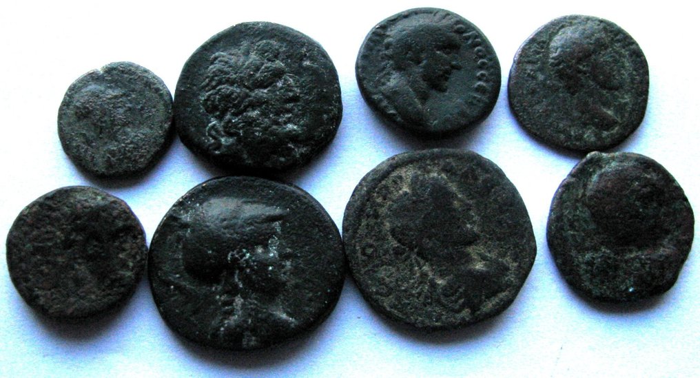 罗马帝国, 罗马帝国（省） Lot of 8 Æ coins 1st-3rd AD  (没有保留价) #1.0