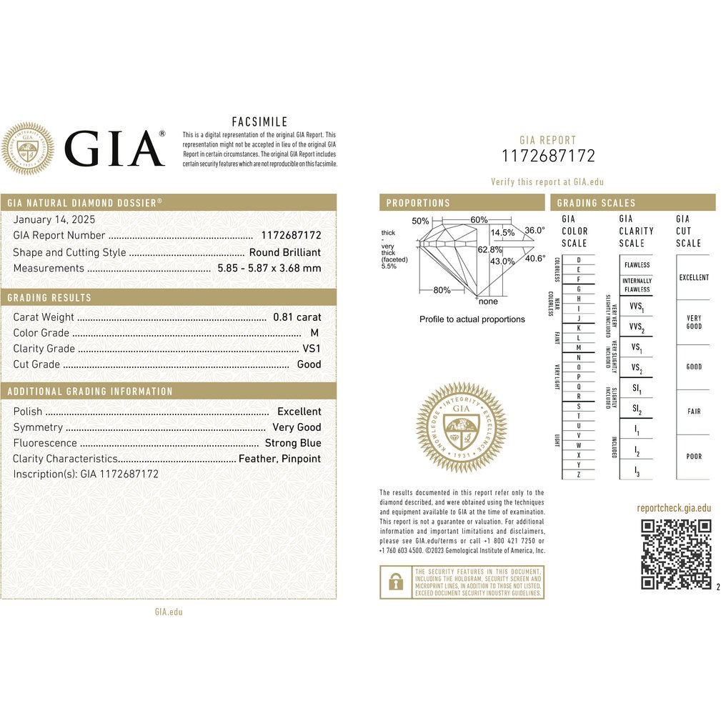 No reserve price - 1 pcs Diamond (Natural) - 0.81 ct - Round - M - VS1 - Gemological Institute of America (GIA) #3.2