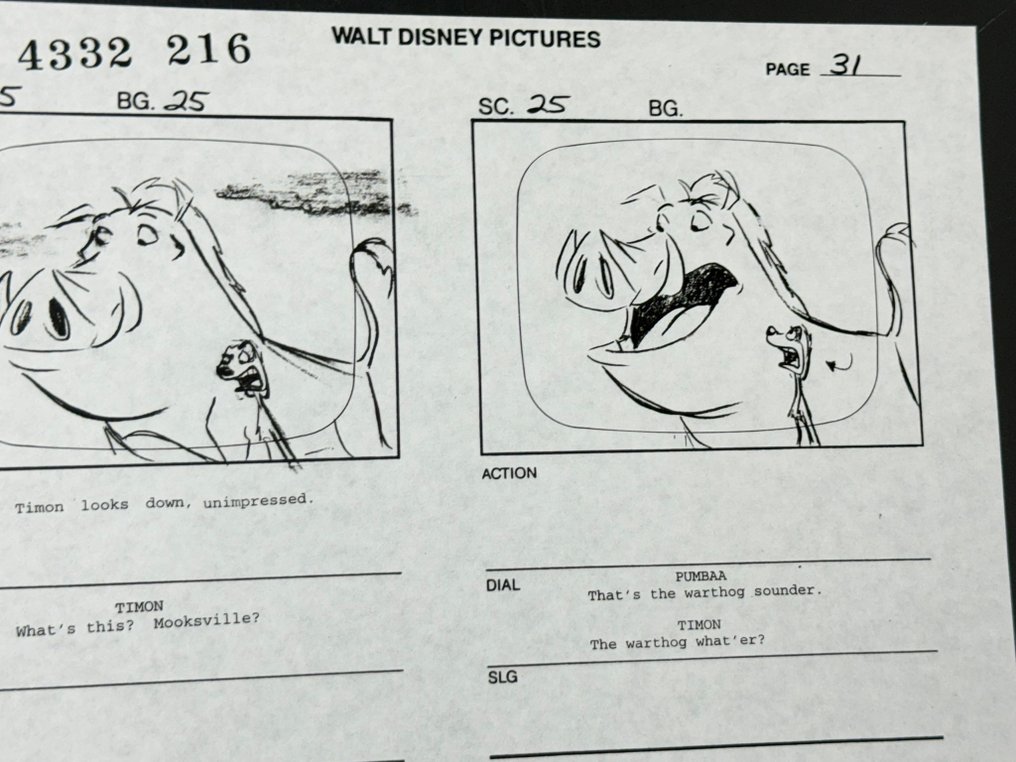 Walt Disney - Σελίδα storyboard παραγωγής, υπογεγραμμένη από τον animator (πολύ σπάνιο) - Timon & Pumbaa (1995) #3.2