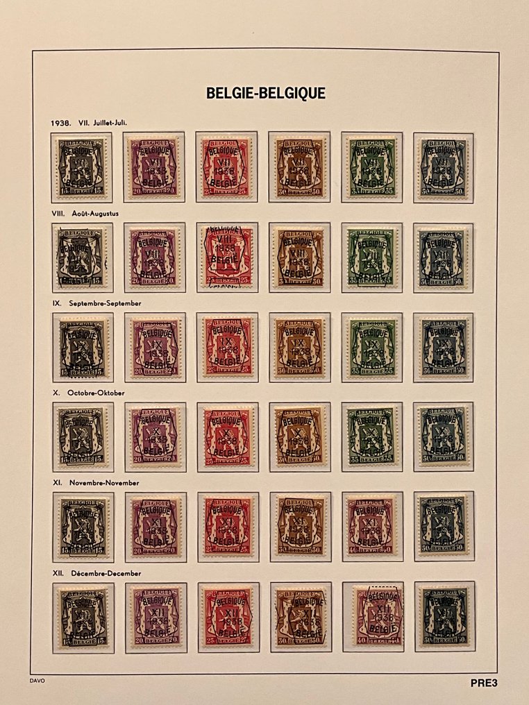 Belgium 1929/1969 - Complete post-fresh collection of PREO's on Davo sheets. - OBP PRE333/838 #1.0