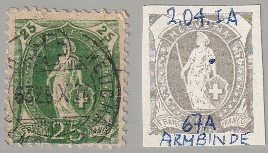 Schweiz 1882/1909 - Verschiedene Fehler und Retuschen auf den Staande Helvetias, alles auf Karten vermerkt. Auch eine #1.0