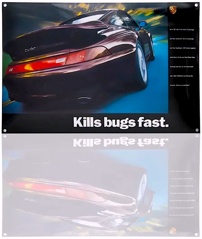 Sign - Porsche - Plaque émaillée - Plaque émaillée Porsche Classic – « Kills bugs fast » – Neuve & emballage #2.1