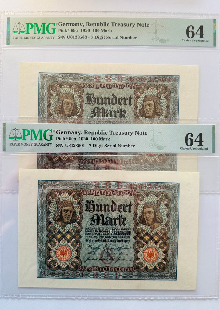 Alemanha. - 2 x 100 Mark 1920 - Pick 69a (Sem preço de reserva) #1.0