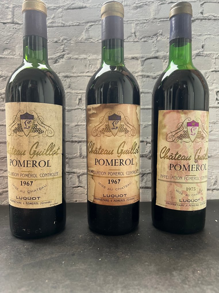 1967 Château Guillot - Pomerol - 3 Flasker (0,75 L) #1.0