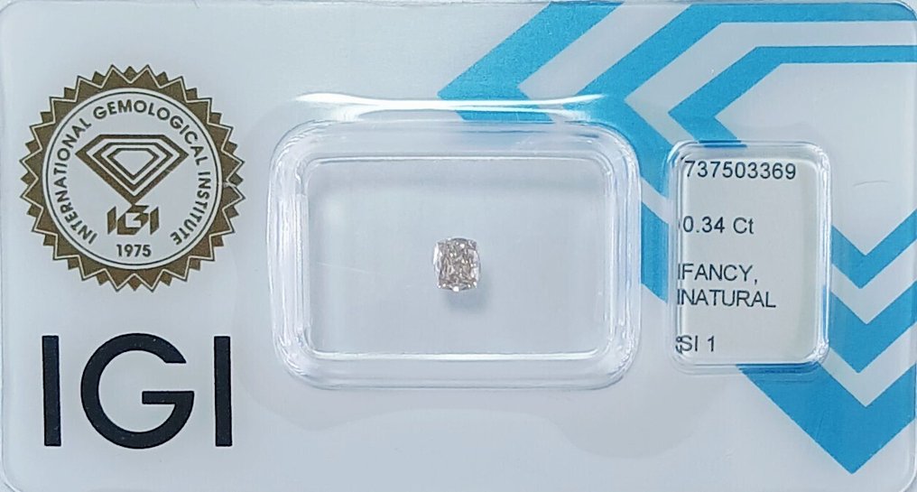 没有保留价 - 1 pcs 钻石  (天然色彩的)  - 0.34 ct - 枕形 - Fancy 稍带桃红色的 棕色 - SI1 微内含一级 - 国际宝石研究院（IGI） #2.1
