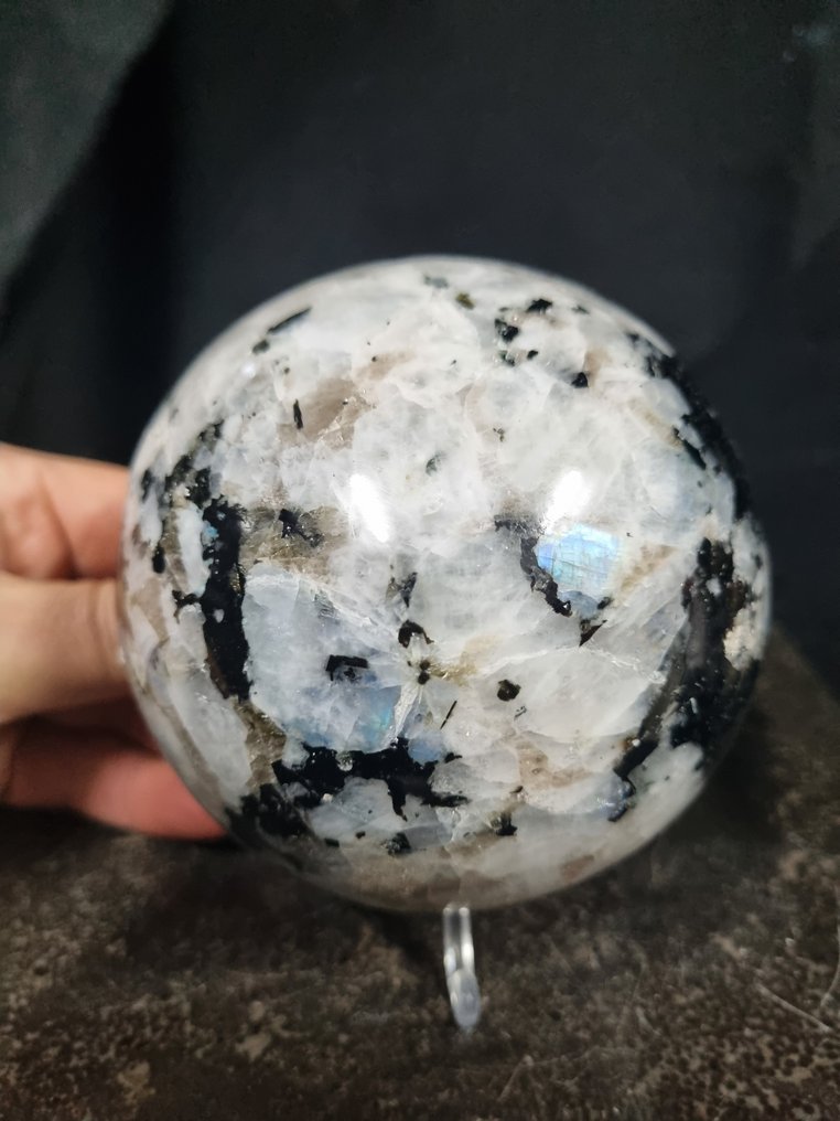 HQ - Seltene große Sphäre aus Regenbogen-Mondstein Freiform - Höhe: 102 mm- 1596 g #1.0