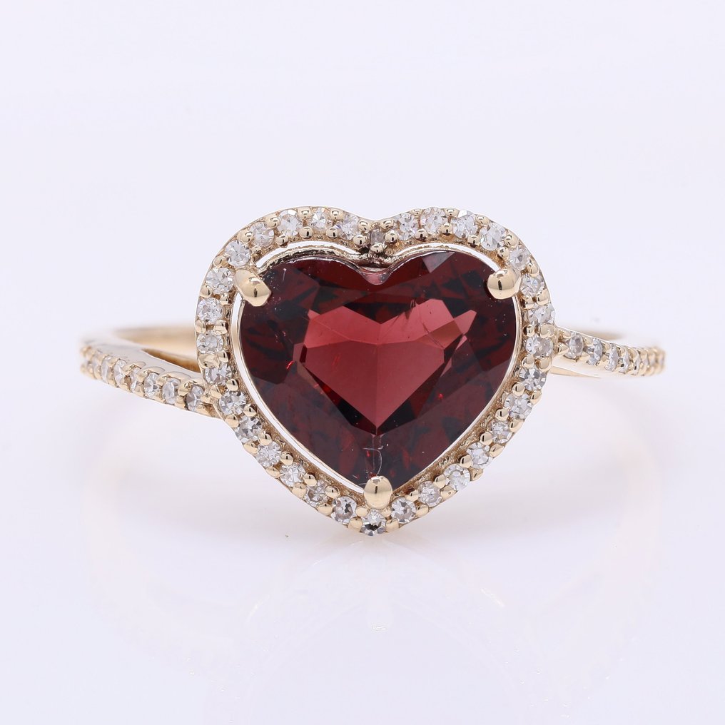 Ingen reservasjonspris - Ring - 14 karat Gull - 2.30ct. tw. Garnet - Diamant #1.0