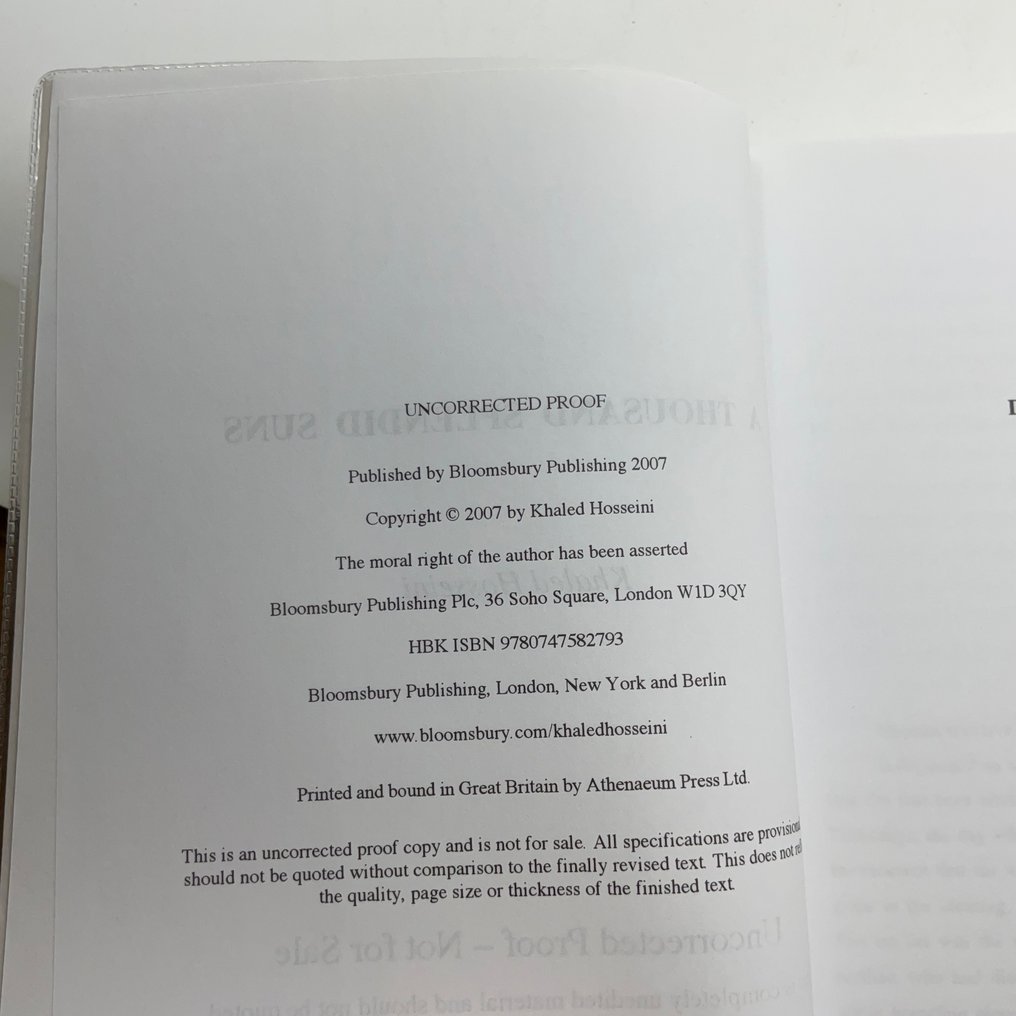 Khaled Hosseini - A Thousand Splendid Suns (limited Uncorrected Proof copy no 410) - 2007 #3.2