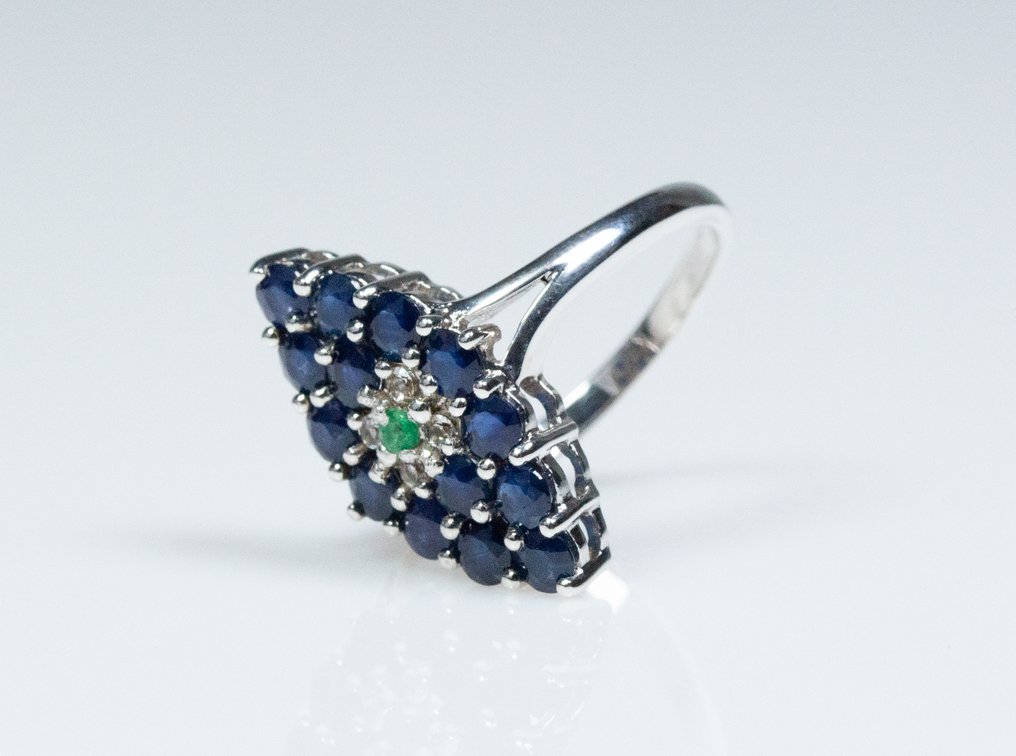 Fără preț de rezervă - Inel - Argint 925 - 1,60 ct Safir - Smarald #4.3