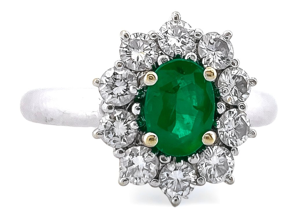 戒指 - 18 克拉 白金 祖母綠 - 鉆石 #3.2