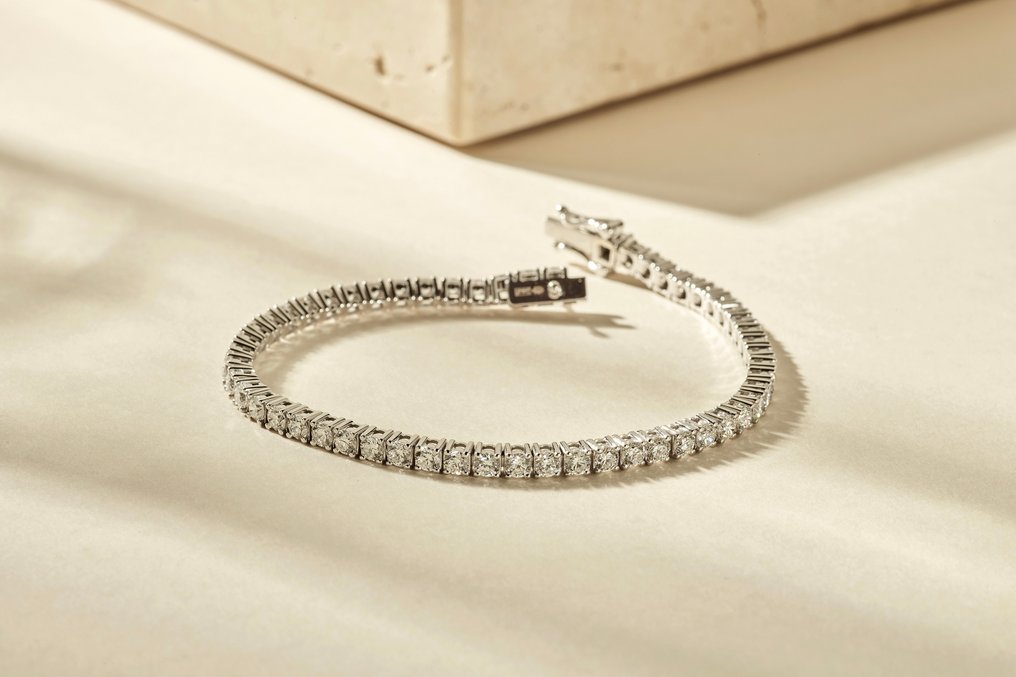 网球手链 - 14K包金 白金 - 3.20ct. tw. 钻石 (实验室培育) #4.3