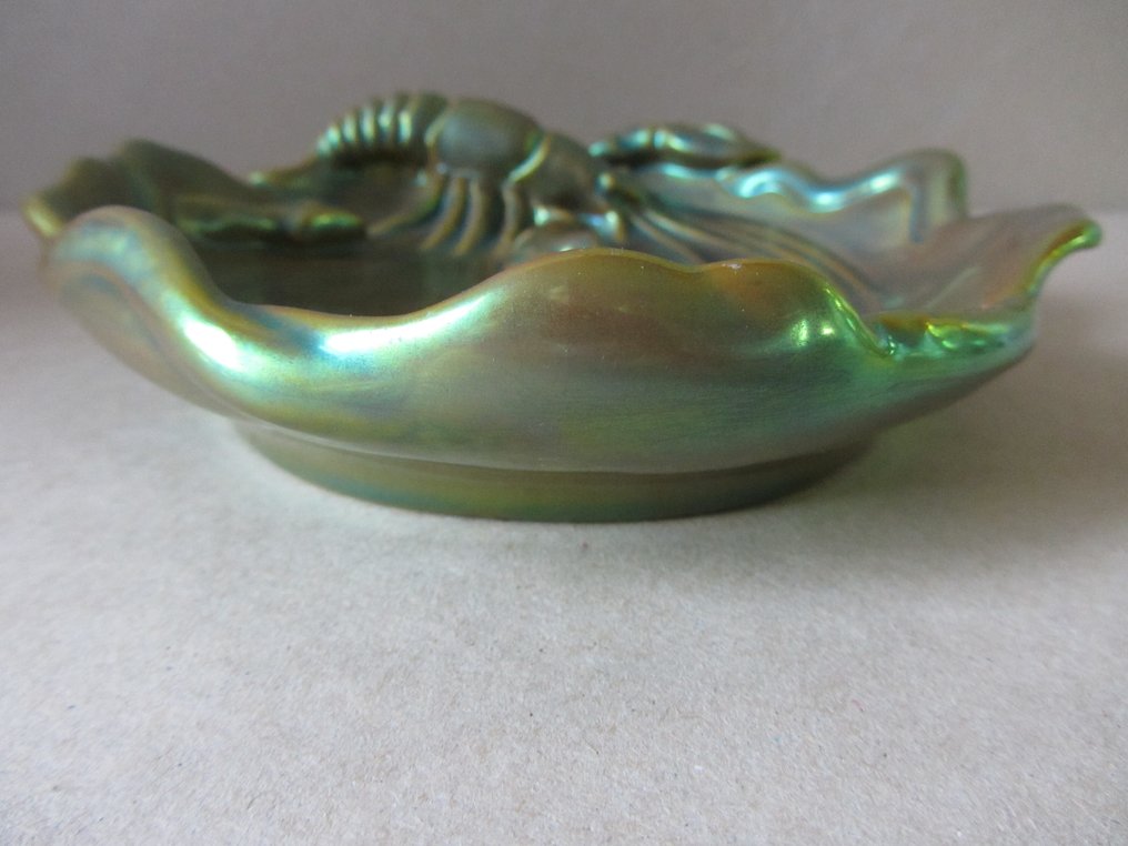 Zsolnay - Platte - Porcelæn - Eosin-kreeft en slang #3.2