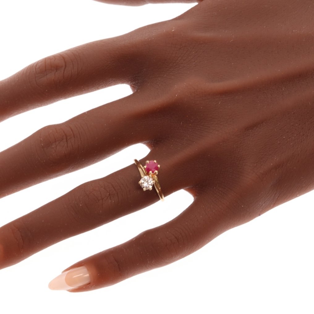 没有保留价 - 戒指 - 18K包金 黄金 -  0.41ct. tw. - 钻石 - Ruby，复古 1980 #1.0