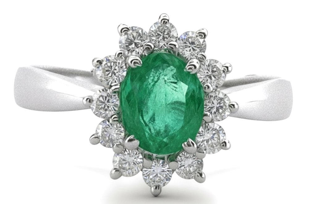 Nincs minimálár - Gyűrű - 18 kt. Fehér arany Smaragd - Gyémánt #3.2