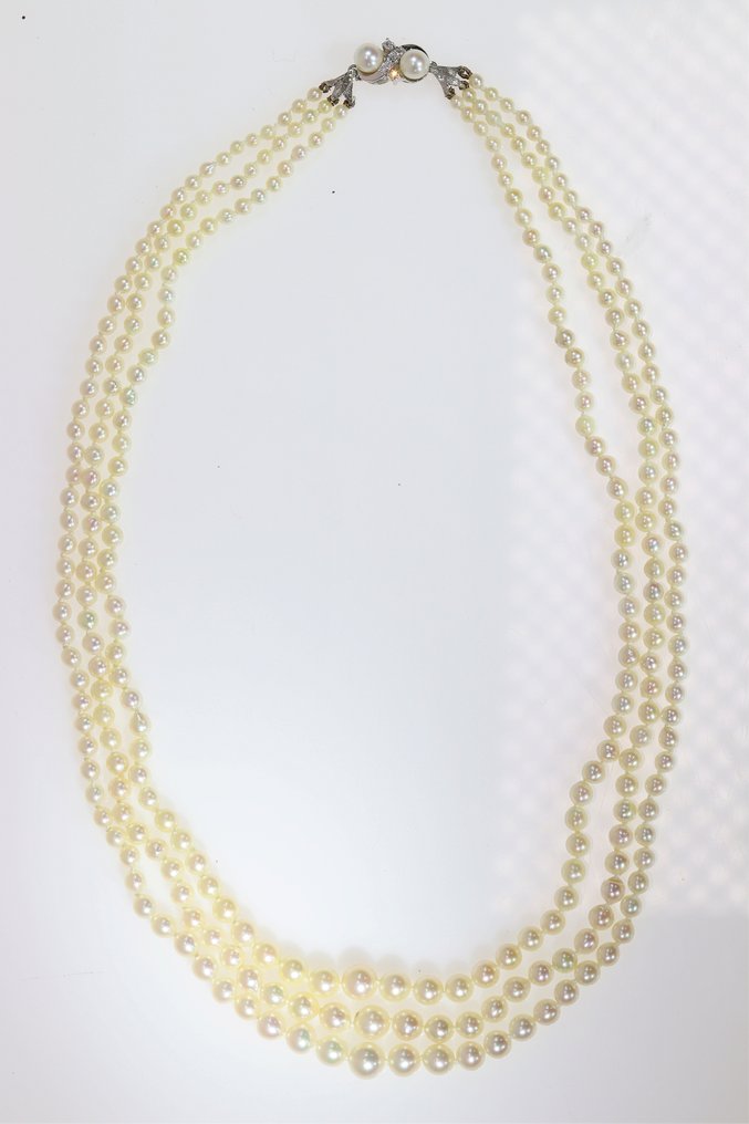 沒有保留價 - 頸鏈 - 18 克拉 白金 - 0.13ct. tw. 鉆石 (天然) - 珍珠 - 1960年经典 #1.0