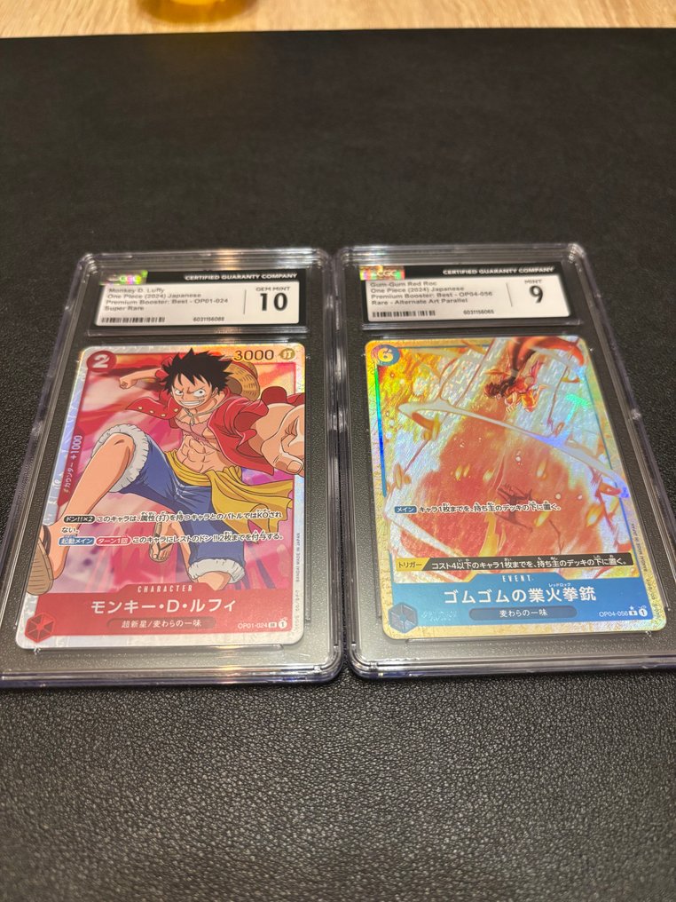 Bandai - 2 Graded card - One Piece - Monkey D. Luffy OP01-024; OP04-056 Illustration alternative, Carte parallèle - CGC 10 #1.0