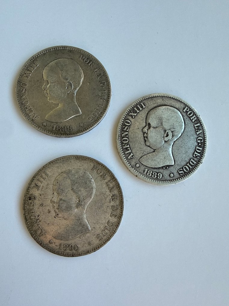 西班牙. 阿方索十三世. 5 Pesetas 1888-1889-1890 (没有保留价) #1.0