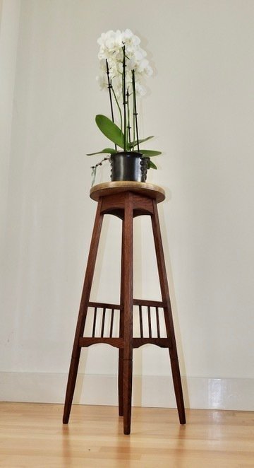 Βάση φυτών - δρύινο ξύλο και κίτρινο χαλκός - με κίτρινο χαλκό φύλλο #4.3