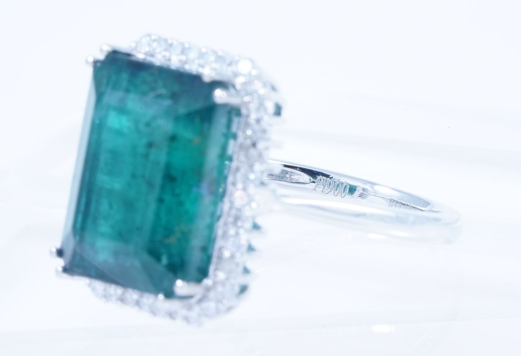 No reserve price - Ring Platinum -  11.54ct. tw. Emerald - Diamond #2.1