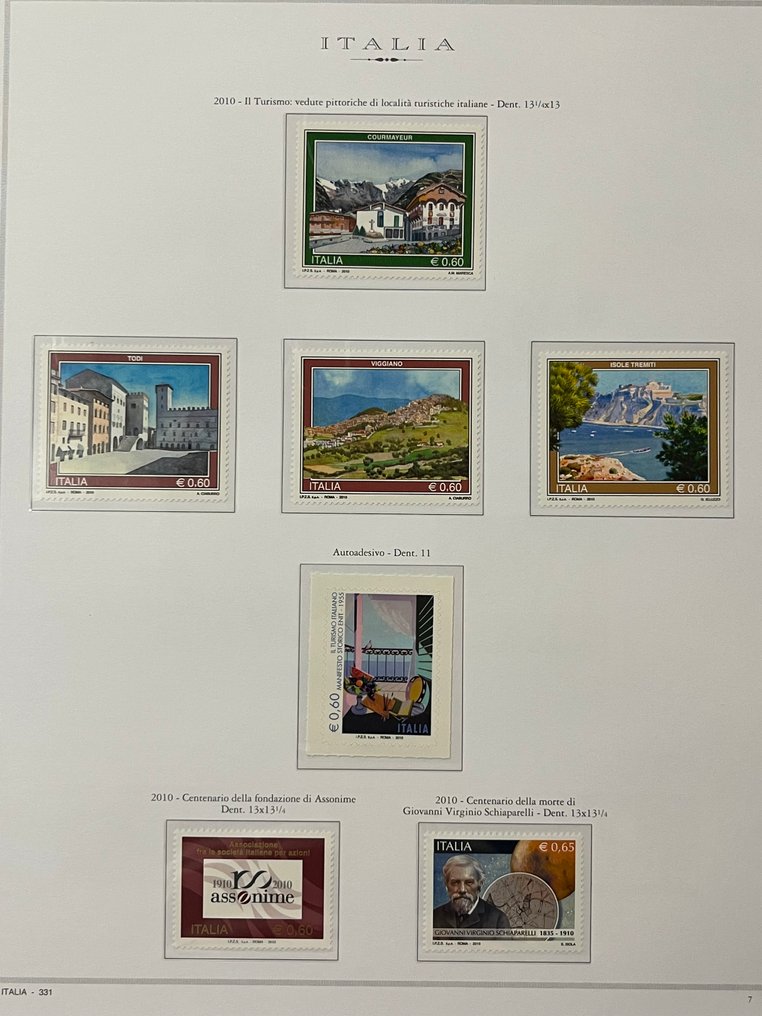 意大利 2010 - 意大利共和国2010年版邮票，全新，带完整橡胶背面。 #3.2