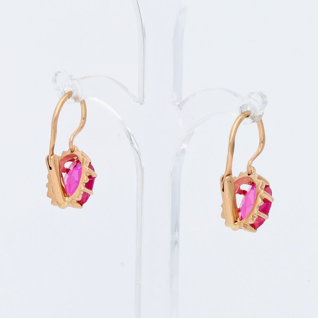 耳環 - 14 克拉 玫瑰金 紅寶石 - 苏联 #4.3