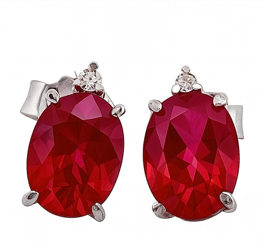 Sans prix de réserve - Boucles d'oreilles - 18 carats Or blanc Rubis - Diamant #1.0