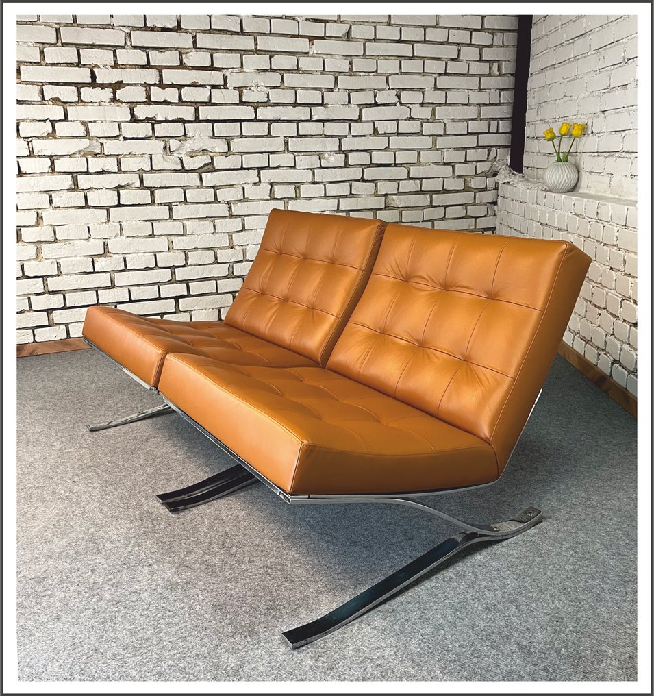 Röh Potsdam - Rudolf Horn - Pihenőágy - Freischwinger klubszék - Rindernappaleder 'Otis' Cognac - új párnázott - 1 a 2-ből #3.2