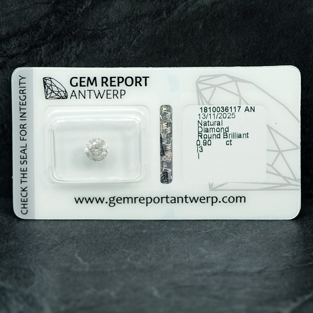 No reserve price - 1 pcs Diamond (Natural) - 0.90 ct - Round - I - I3 - Gem Report Antwerp (GRA) #2.1
