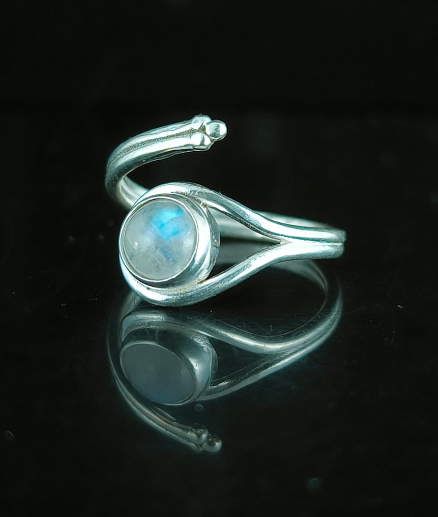 Φεγγαρόπετρα Ρυθμιζόμενη δαχτυλίδι από ασήμι - Ύψος: 15 mm - Πλάτος: 14 mm- 3.06 g - (1) #1.0