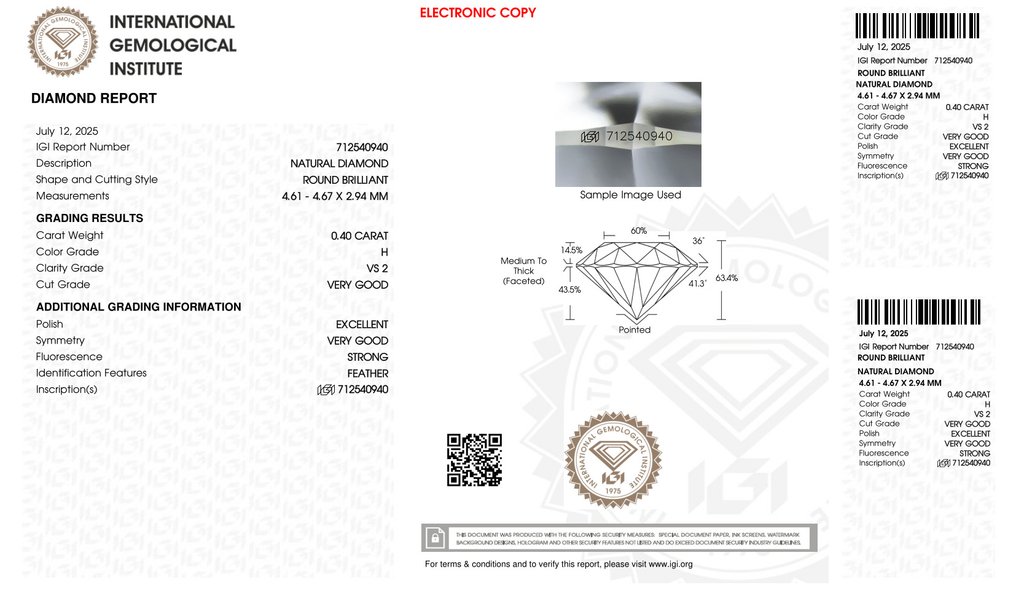 Zonder minimumprijs - 2 pcs Diamant (Natuurlijk) - 0.80 ct - Rond - H - VS2 - International Gemological Institute (IGI) - Matching Pair, EX VG #4.3