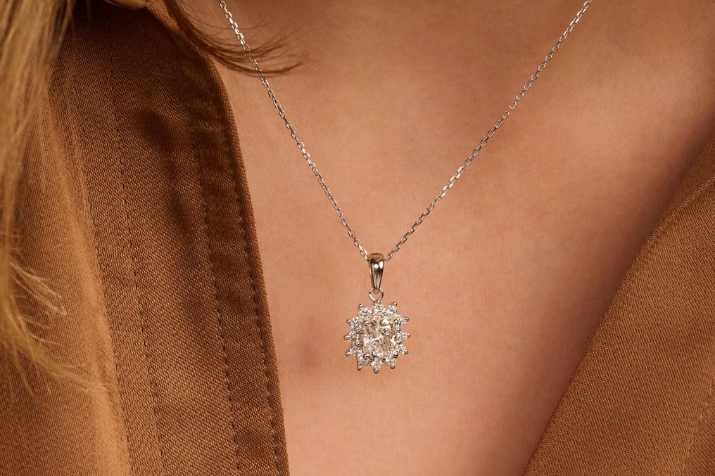Nincs minimálár - Nyaklánc - 14 kt. Fehér arany - 1.28ct. tw. Gyémánt (Laboratóriumban előállított) - Gyémánt #3.2