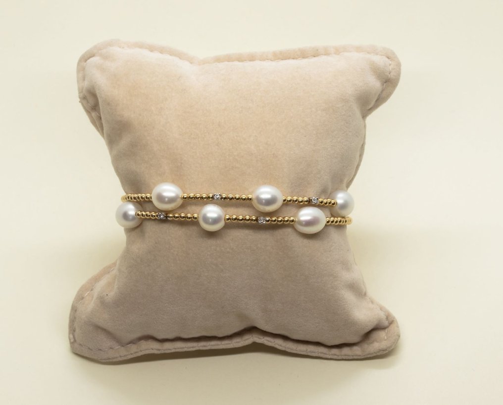 Βραχιόλι - 18 καράτια Λευκός χρυσός, Κίτρινο χρυσό -  0.05ct. tw. Διαμάντι (Φυσικό)  - Μαργαριτάρι #2.1