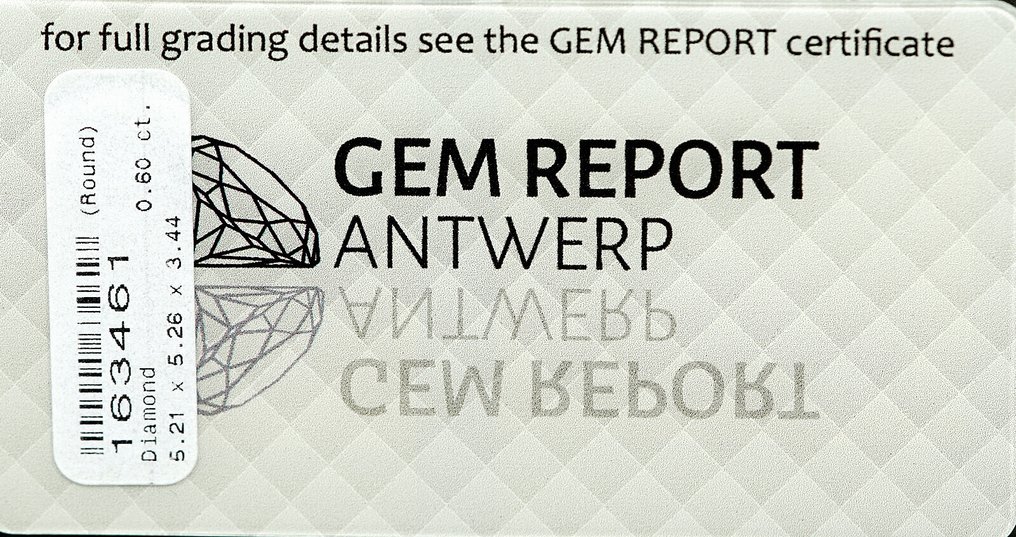 没有保留价 - 1 pcs 钻石  (天然)  - 0.60 ct - 圆形 - G - I3 - 安特卫普宝石报告（GRA） #4.3